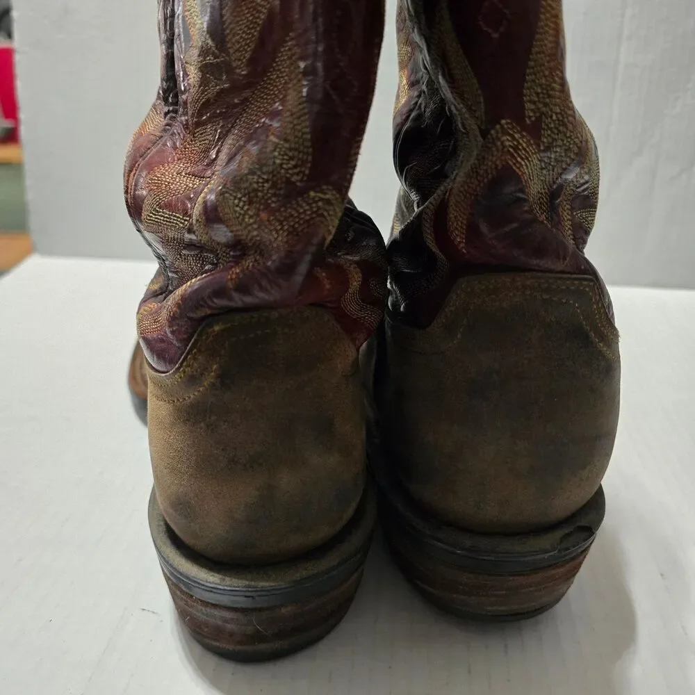 Lucchese Boots Men's 8.5 Brown Red Western Cowboy Square Toe CZ35037